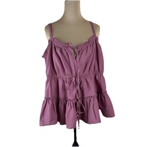 Torrid Festi Womens Babydoll Tiered Tie Front Cami Boho Top Sleeveless 3X NWT